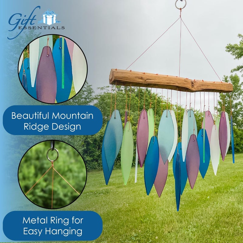 Gift Essentials Blue Handworks Mountain Ridge Glass Chime, Sandblasted Glass and Found Wood Handcrafted Wind Chime - Image 4